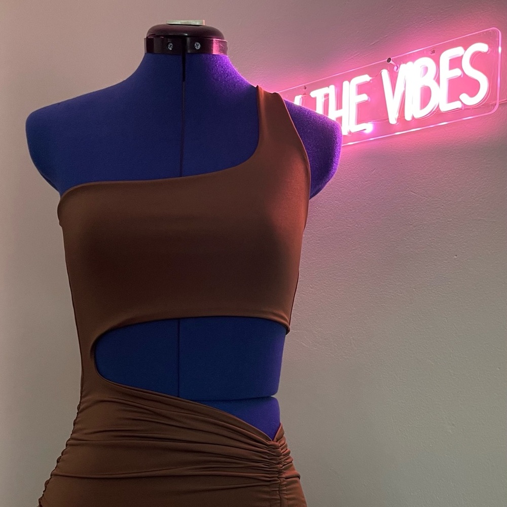Shein Brown Asymmetrical Cut Out Mini Dress